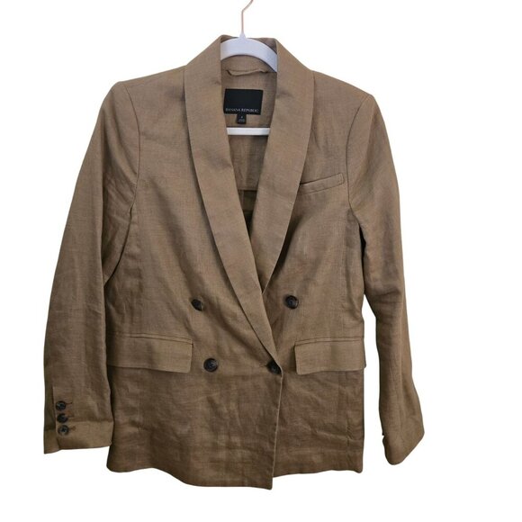 Banana Republic 100% Linen Iced Latte Double-Breasted Blazer Size 4 - Picture 2 of 7